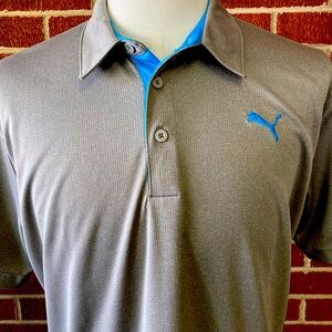 -Puma Sport Lifestyle Grey w/Blue Polo Shirt s/s Men's Size Large